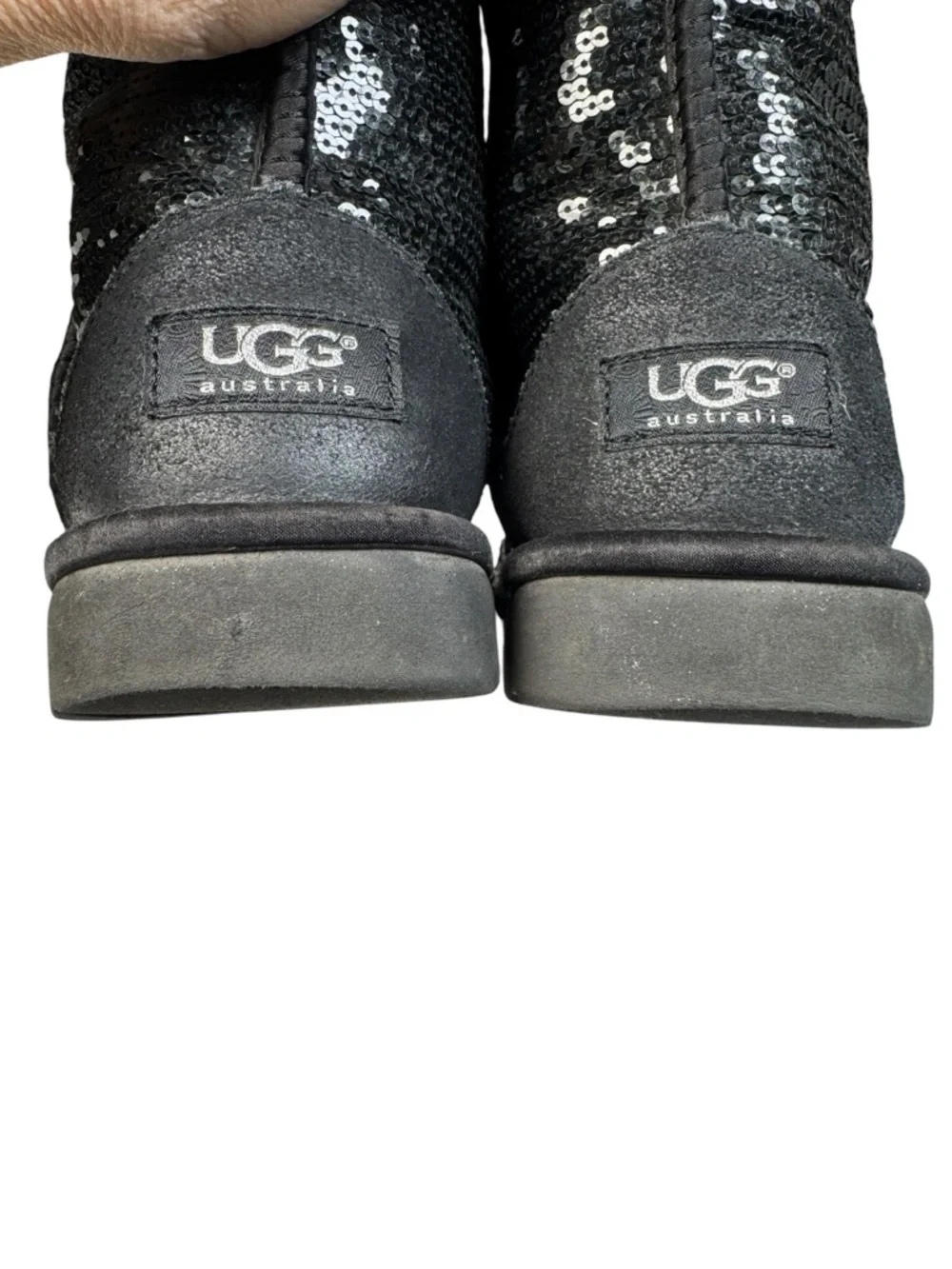 UGG Classic Short Sparkles Boots Black Sequin Sheepskin Sz 8 3161